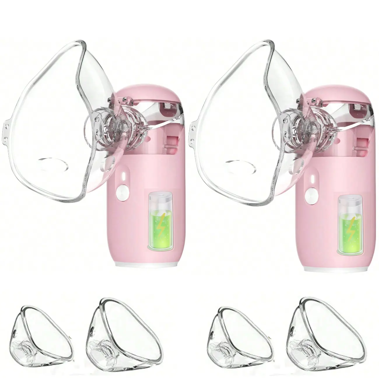 2-Pack Pink Portable Nebulizer for Children & Adults, USB Rechargeable with Adjustable Nebulization Rate & Mesh Mask for Facial Hydration, Breathing, No Battery Installation Needed, Usb Power Cord, 2-Pieces, Cells