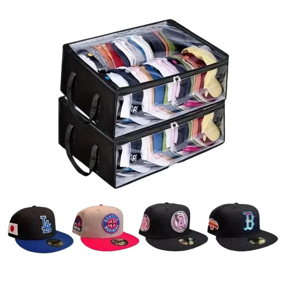 1/2PCS Wide Hat Storage for Baseball Caps – Holds Up to 40 Snapbacks | 16" Wide Fits Two Rows | Transparent Top for Easy Access | Keeps Closet Clean & Dust-Free
