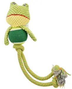 Frog Plush Dog Toy 16.5" Rope Tug Chew Toy with Tennis Ball for Dogs