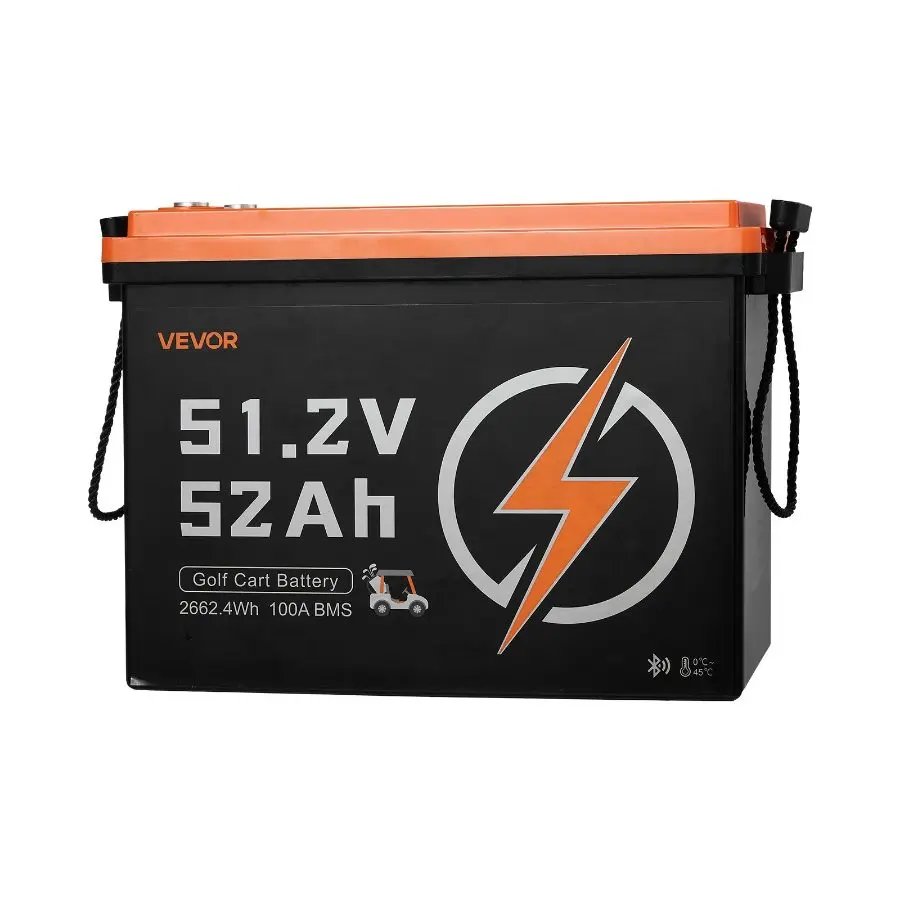 VEVOR 48V (51.2V) 52AH Lithium Golf Cart Battery, with 15A Charger, Lifepo4 Battery Kit, Built-in 100A BMS, 4000 Cycles, 2C Discharge Rate, Bluetooth Mobile APP, for Golf Carts, Trolling Motors