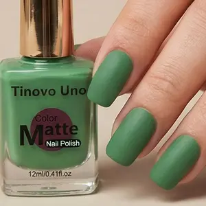 Tinovo Uno Velvet Matte Nail Polish - 12 ml, quick-drying, alcohol-free, natural matcha green, matte finish, suitable for adults, nail art