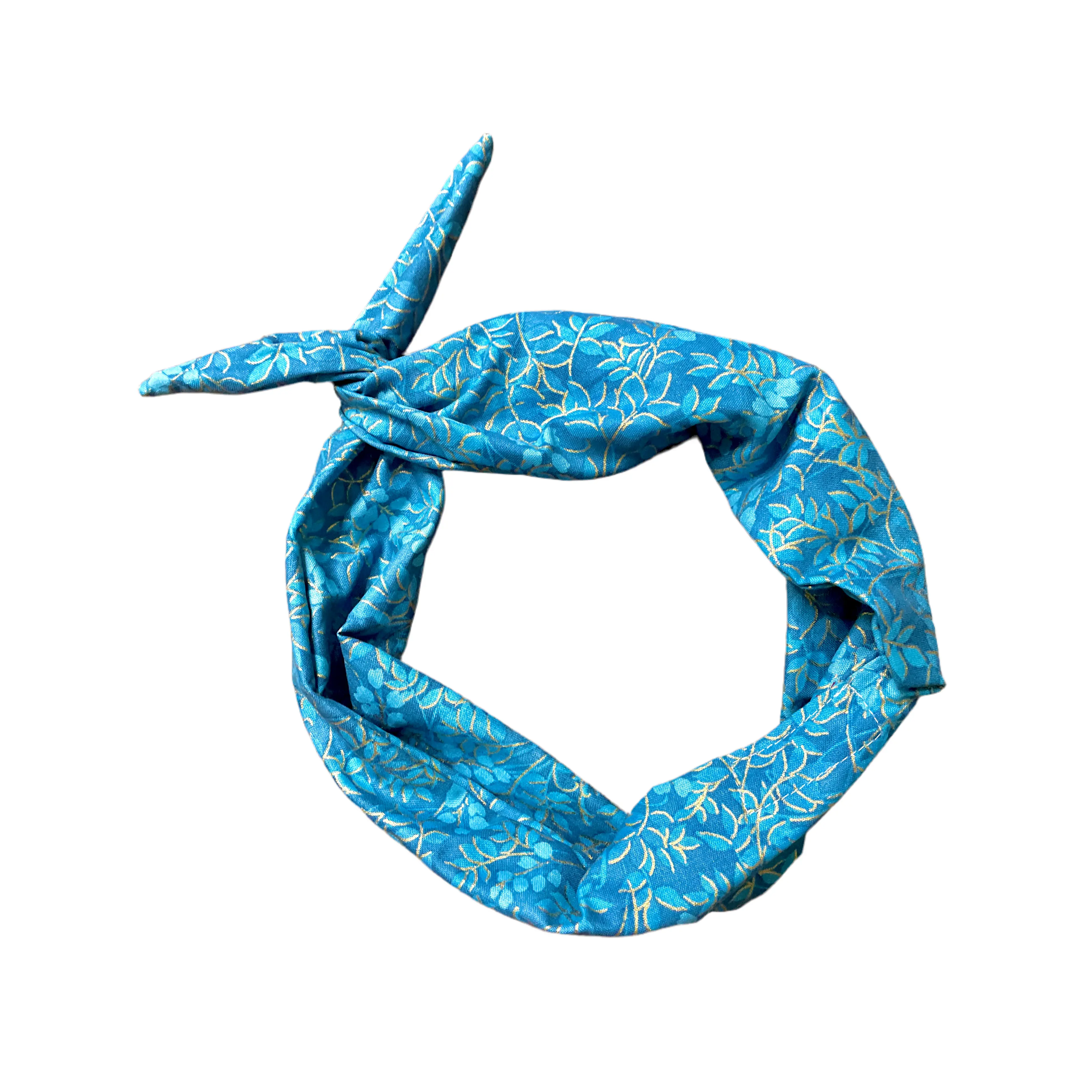 Tie Headband - Teal with Gold Foil Leaves