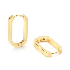 Gold Paperclip Earrings for Women 18K Gold Plated Oval Hoops Rectangle Square U Shape Link Chunky Hoop Earrings Elegant Versatile Jewelry
