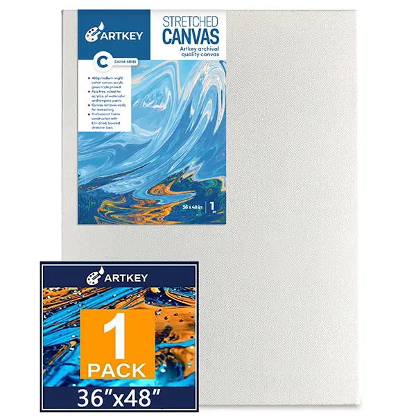 Gallery Wrapped Large Stretched Canvases for Painting 36x48 Inch 1-Pack, 16 oz Triple Primed Acid-Free 100% Cotton Blank Canvas, Spline Large Canvas for Oil Paint Acrylics Pouring & Wet Art Media