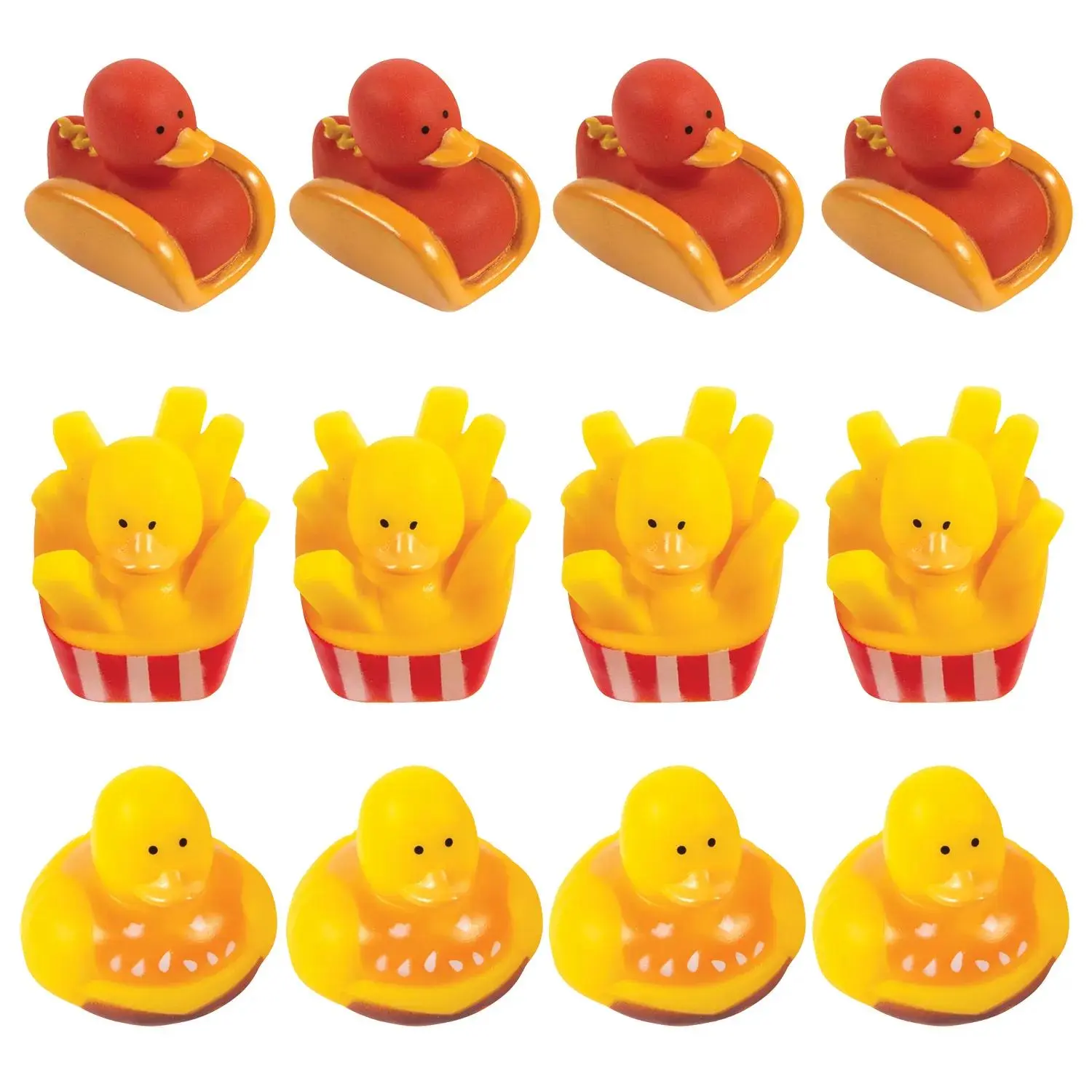 2" Fast Food Hamburger, French Fries & Hot Dog Rubber Ducks - 12 Pc.