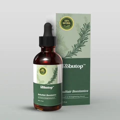 RobuHair Hair Growth Serum, Natural Strengthening Formula with Rosemary, 60ml | by Robutop Dropper Herbal Scent Daily Haircare Lengthening Thickening