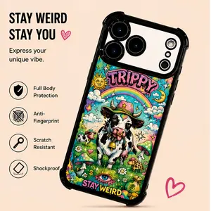 Trippy "Stay Weird" Cow Art iPhone Case