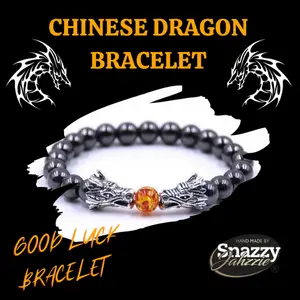 Chinese Hematite Dragon Bracelet 10mm - Black Beads with Dragon Design, Includes Decorative Element