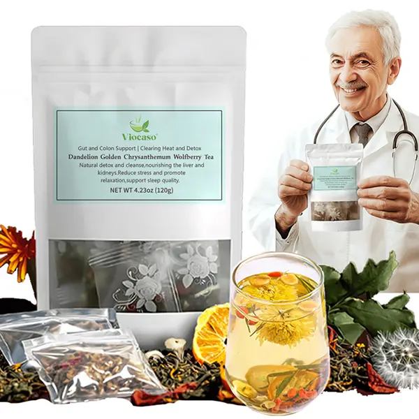 Viocaso Dandelion Golden Chrysanthemum Wolfberry Tea - Natural Blend of 6 Herbal Ingredients - 120g (10g*12Pcs) Organic Beverage