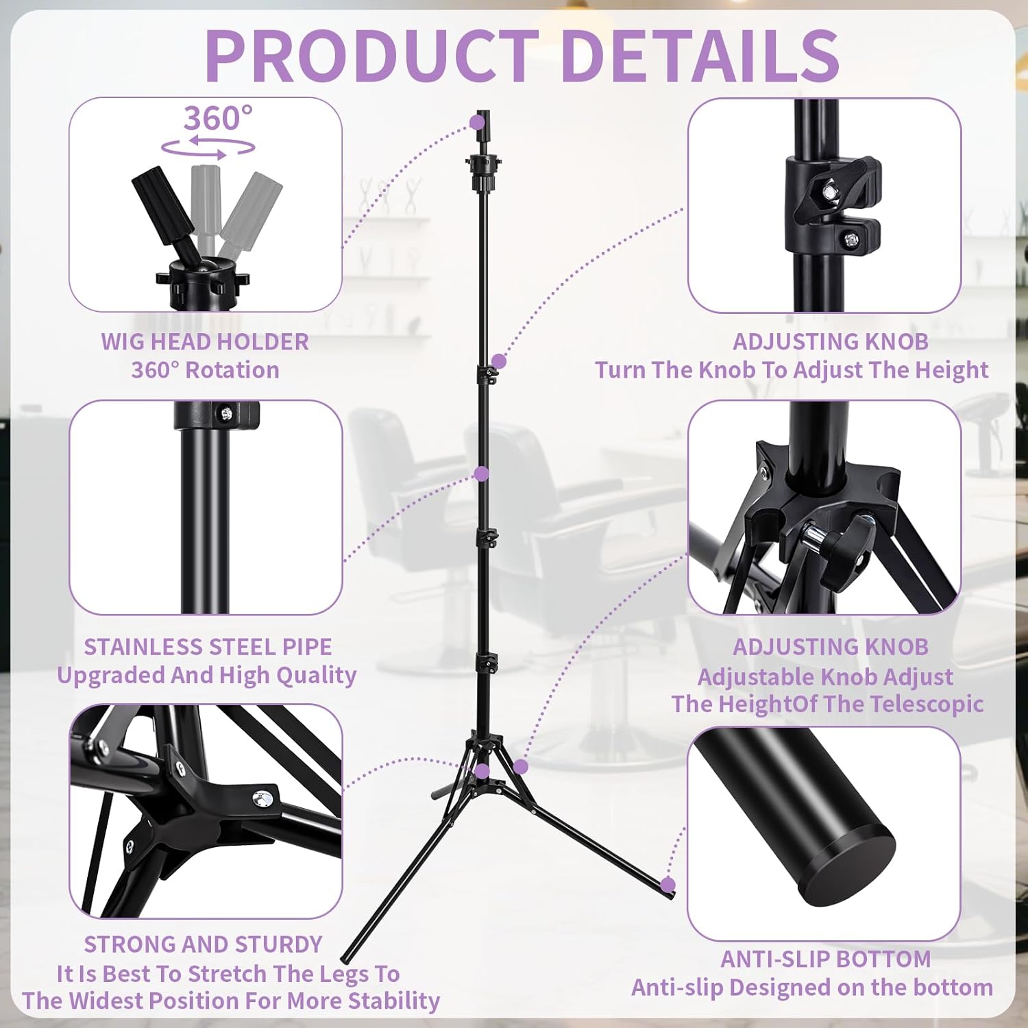 50 Inch Adjustable Wig Head Tripod Stand, Foldable Mannequin Head Stand with Carry Bag, Rose Gold Wig Stand Tripod for Cosmetology Hairdressing Training, Wig Making & Display