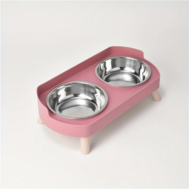 Elevated Double Pet Bowl, Stainless Steel Non-Slip Food & Water Feeder for Cats & Small Dogs, Easy-to-Clean Raised Pet Dish