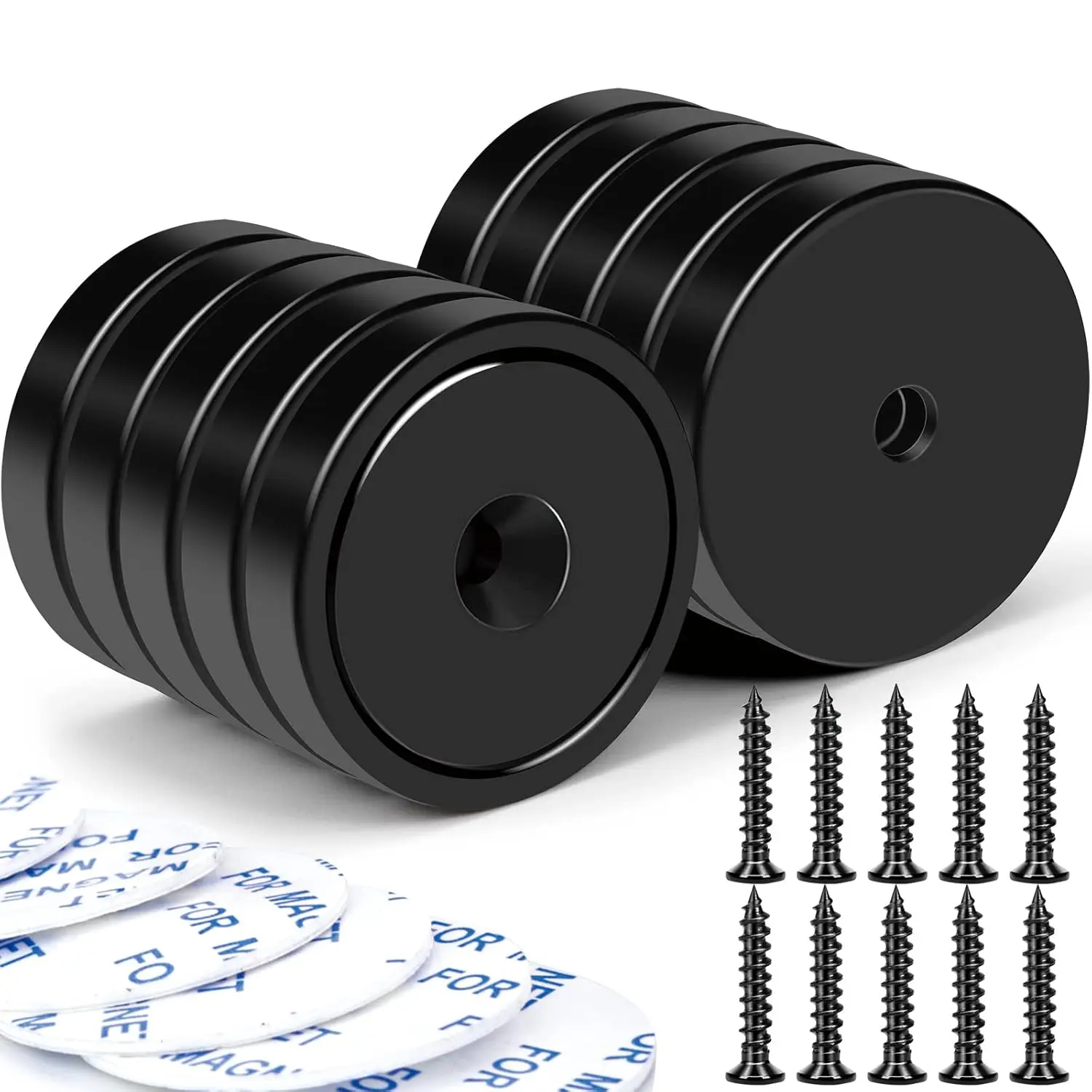 110lb+ Waterproof Super Strong Neodymium Magnet with Hole for Wall Mounting,Strong Rare Earth Cup Magnets with Heavy Duty Countersunk Hole and Screws for Tool Room,Workplace-Pack of 10