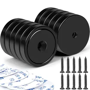 110lb+ Waterproof Super Strong Neodymium Magnet with Hole for Wall Mounting,Strong Rare Earth Cup Magnets with Heavy Duty Countersunk Hole and Screws for Tool Room,Workplace-Pack of 10