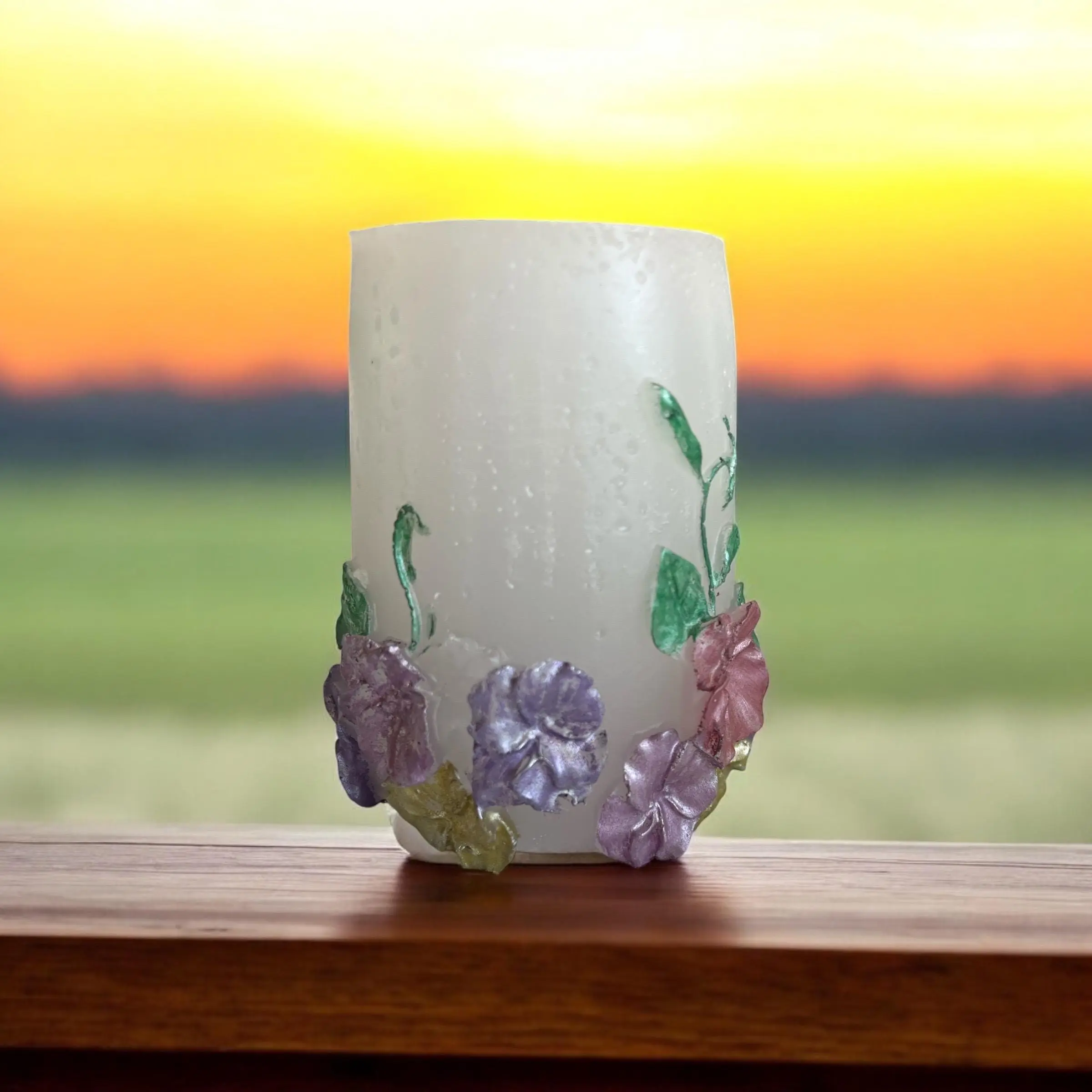 Unscented Pillar Candle – Morning Glory Design | Elegant Home Décor & Event Lighting