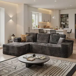 【2 Packages Shipping】105" Plush Corduroy Cloud Velvet Modular Boneless Couch with Chaise , No Assembly Required - L-Shaped Sectional Sofa Set with Flexible Configuration -Modular Corduroy Memory Foam Sectional Sofa