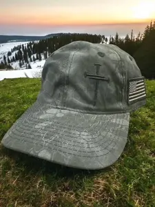 Jesus 3 Nail Cross TAC600 Hat with side USA Flag Patch and FREE 4" 3 Nail Cross Decal in Black