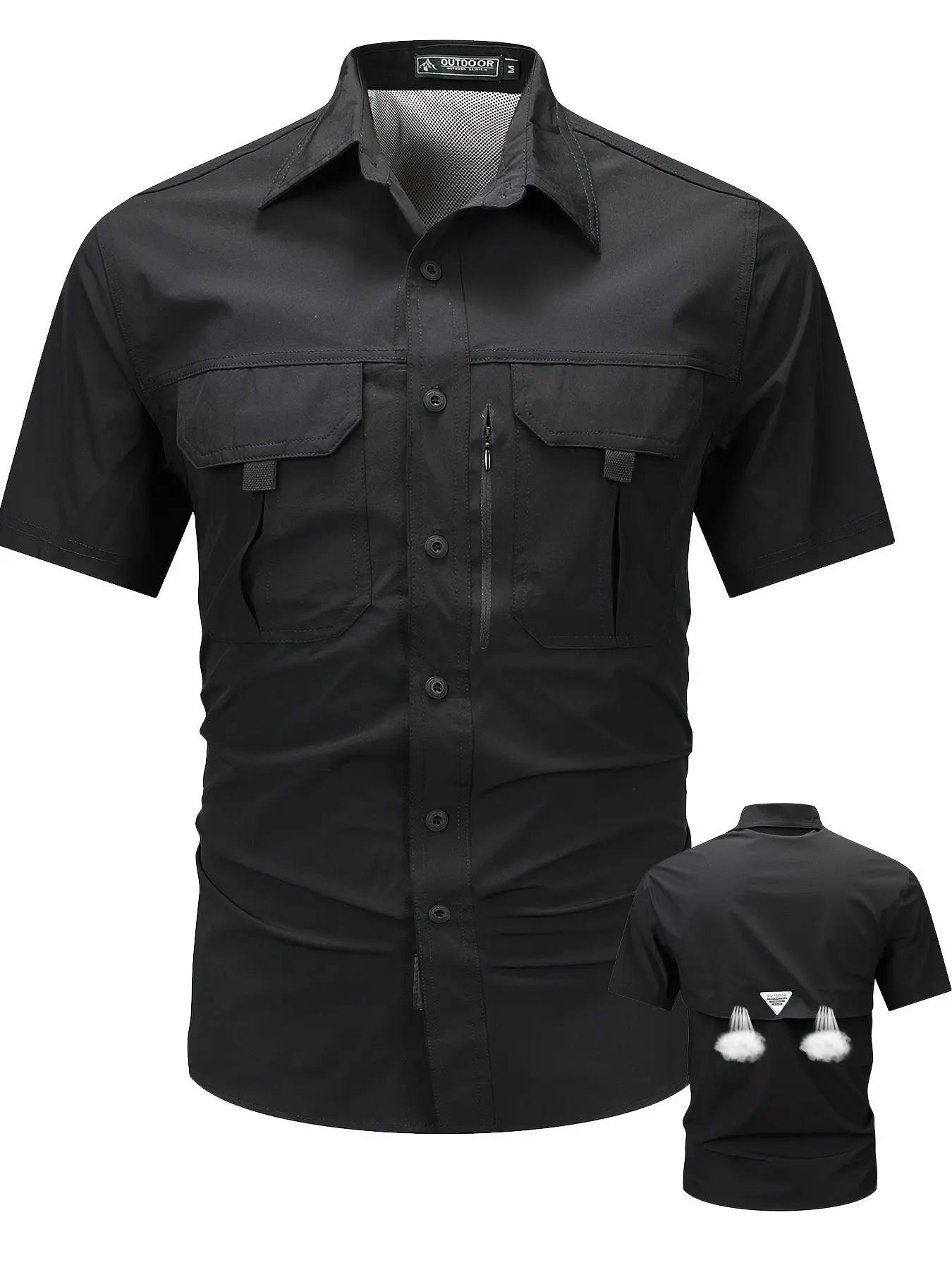 Men's Summer Short Sleeve Shirt, Quick-Dry Tactical Shirt, Outdoor Workwear, Multi-Pocket Collared Shirt, Military Stretch Shirt, Breathable Top, Button Lapel Shirt