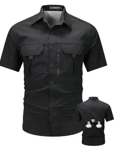 Summer outfit: New men's quick drying tactical short sleeved shirt, outdoor workwear, multi pocket lapel shirt, men's military elastic shirt, men's breathable top T-shirt