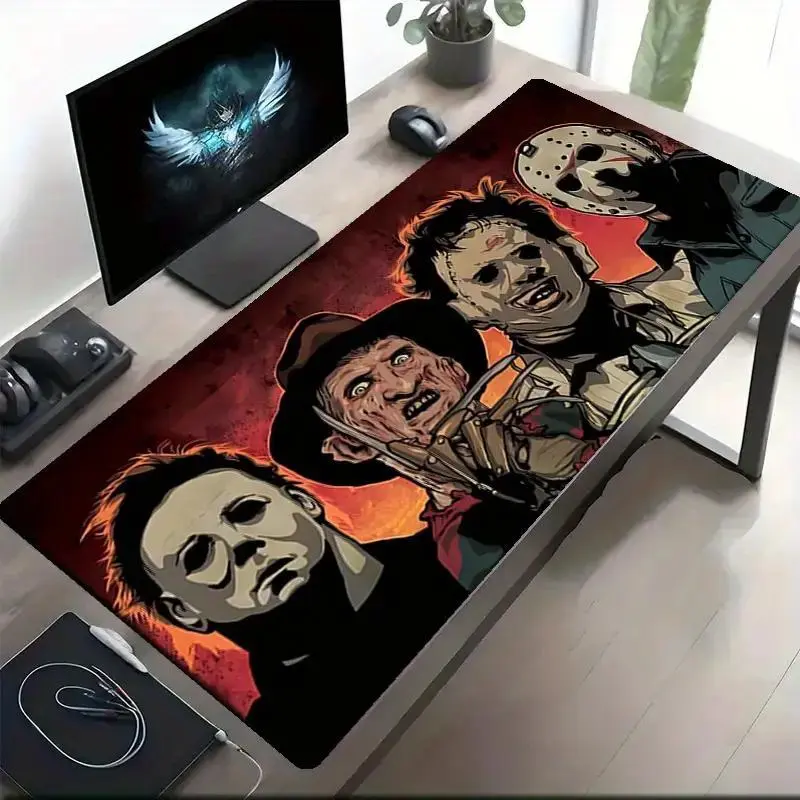 Freddy Jason Michael Myers Mouse Pad, Retro Horror Legends Desk Mat, Classic Slasher Characters, Horror Gaming Desk Mat