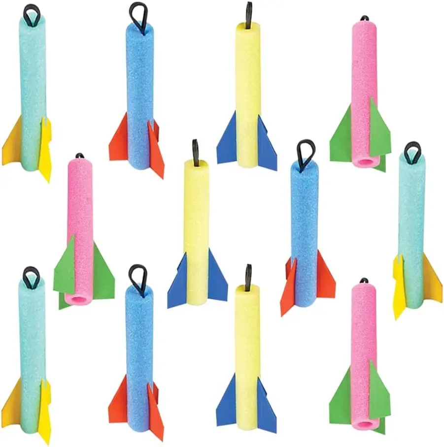 Foam Finger Flyer Rockets - Pack of 12 - 6.5"es Big - Assorted Colors - Slingshot Method to Fly High - Fun Carnival Toy and Party Favor - Amazing Gift Idea for Boys and Girls Ages 3+