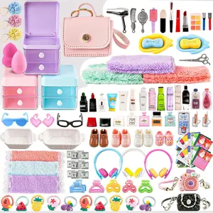 116Pcs Dollhouse Mini Makeup & Bathroom Set – Simulation Hair Dryer, Shampoo, Cosmetic Brushes, Handbag & Jewelry Box for DIY Micro Scene Decoration