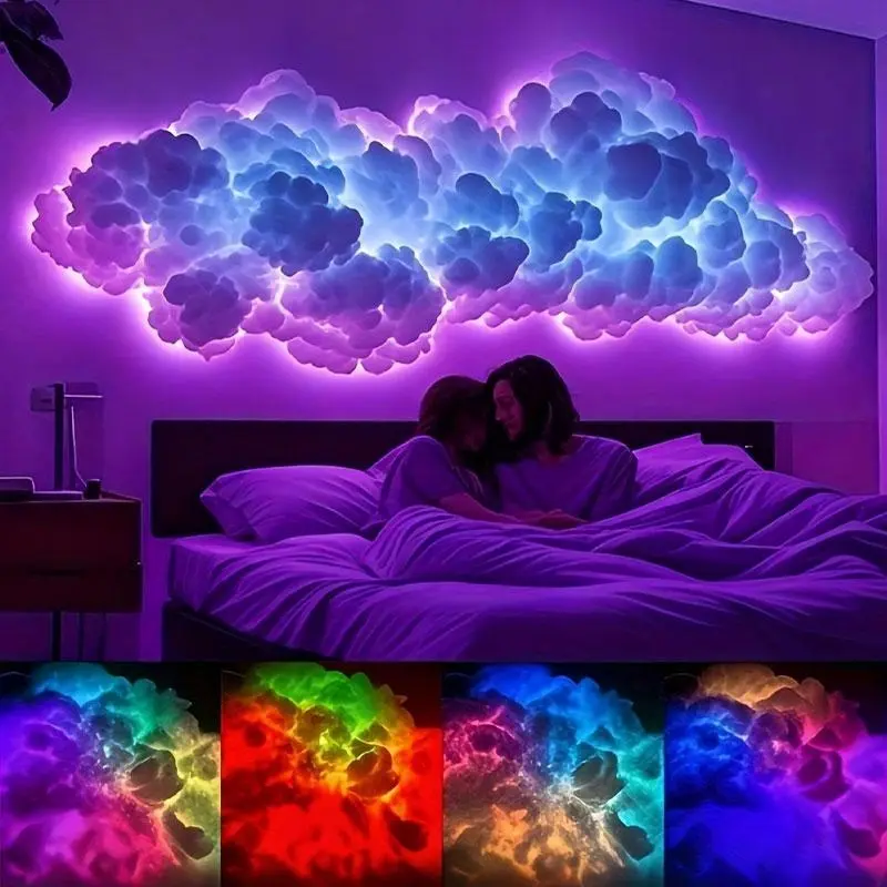 Cloud LED Lights for Ceiling. 3D Thunder Clouds Light Music Sync LED Storm Cotton Kits with Multicolor Changing Strip. Thundercloud DIY Set for Gaming Room & Basement décor LED Mood Lighting