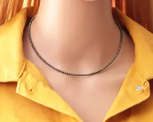 Delicate Pyrite Beads Choker Necklace, Tiny Dainty Faceted Gemstone Beaded Necklace, Waterproof Crystal Beaded Choker, Dainty Minimalist Style for Women Handmade Adjustable, gift for her