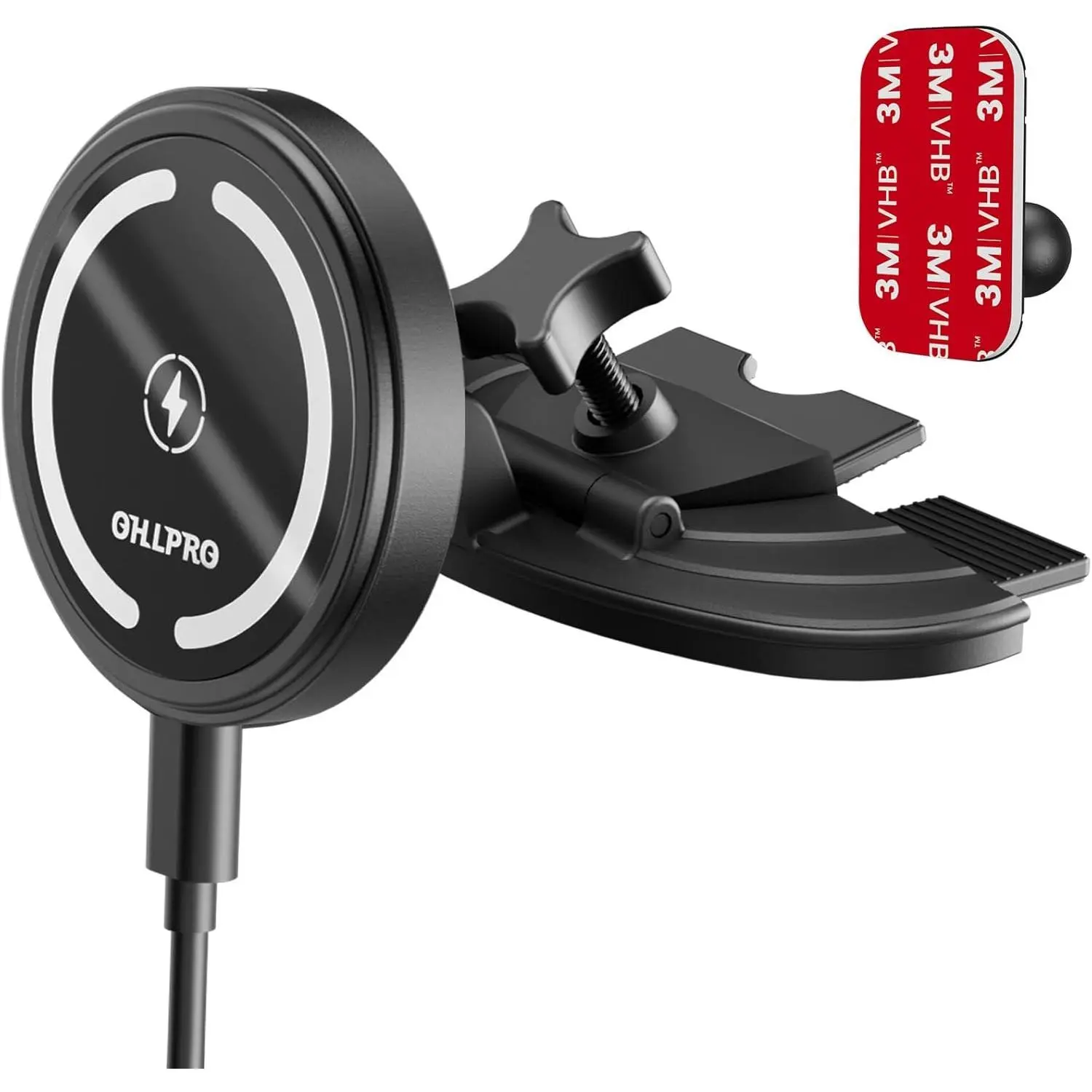 OHLPRO 15W Magsafe Car Charger for iPhone 17, Fast Wireless Charging Magnetic CD Slot Mount, with 3M Adhesive Base, for Dashboard, Aluminum Housing, Compatible with iPhone 16/15/14 Pro Max, Black 3-in-1 usb-c pd 4-in-1 multi retractable automotive 6-in-1