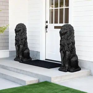Glitzhome Set of 2 36.25"H Oversized MGO Black Guardian Sitting Lion Garden Statue