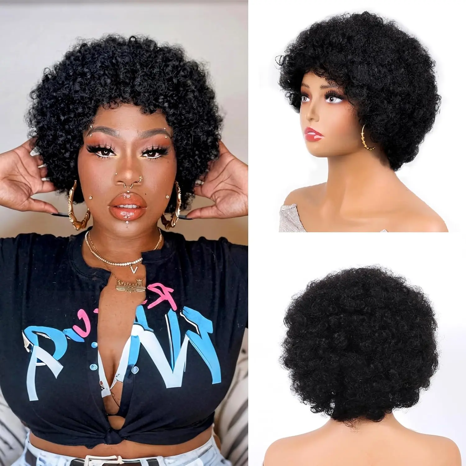 Kinky Curly Half Wig Pixie Cut Easy Wear Go Glueless Hair Wig Invisible Hairline No Lace Seamless Flip Over Wig Beginner Friendly 10 Seconds Install Daily & Vacation Style summervibes