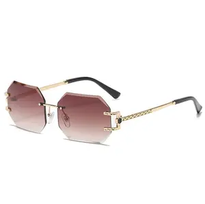 Oversized Rectangular Semi Rimless Sunglasses for Women , Metal Frame Geometric Gradient Blue To Pink Transition Lenses, Light Blocking Screen Protection Fashion Eyewear, Stylish Accessory for Everyday Casual Wear swimming goggles