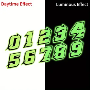 Arabic Numerals Motorcycle Luminous Stickers Decal, Night Luminous Waterproof Stickers, Suitable for Motorcycle Fuel Tanks, Front Windshields, Side Panels, Off-road Vehicles, Scooter Bodies, Vehicle Windows, Used As Night Safety Warning Decor Stickers