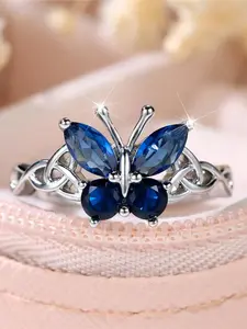 Luxury Female Blue Zirconia Stone Butterfly Engagement Ring Fashion Rings Silver Color Wedding Jewelry For Women
