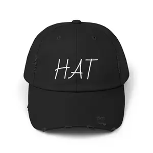 HAT Cap | Distressed Baseball Hat, Script Embroidered, Black
