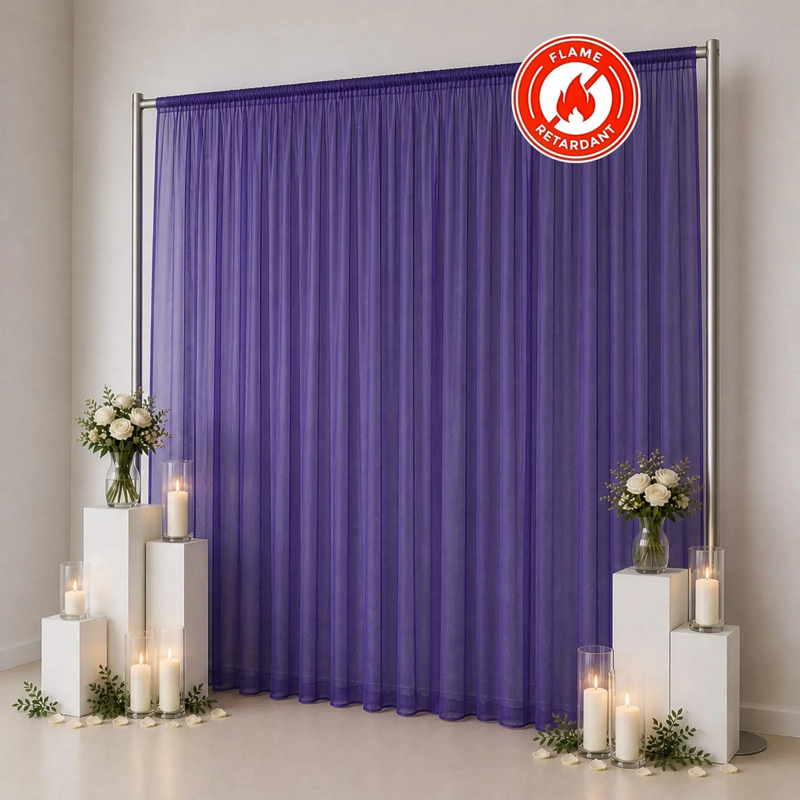 10x12 ft Sheer Chiffon Backdrop Curtain Single Panel - Purple, Durable, Flame-Resistant Fabric with Rod Pocket, Hand Wash Only for Wedding, Indoor/Outdoor Use, Sheer Drapery Accessory