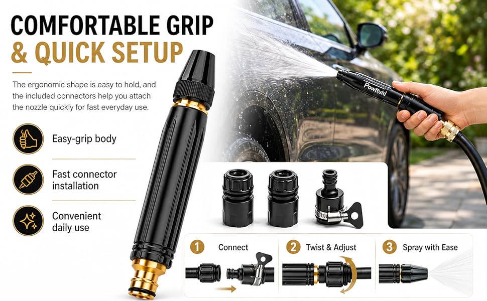 2026 Home High-Pressure Car Wash Water Gun with Booster Nozzle, Car Wash Water Gun Garden Hose Sprayer, 3 Adjustable Spray Patterns, for Watering Plants, Vegetables, Car Washing (Pacifier Interface)