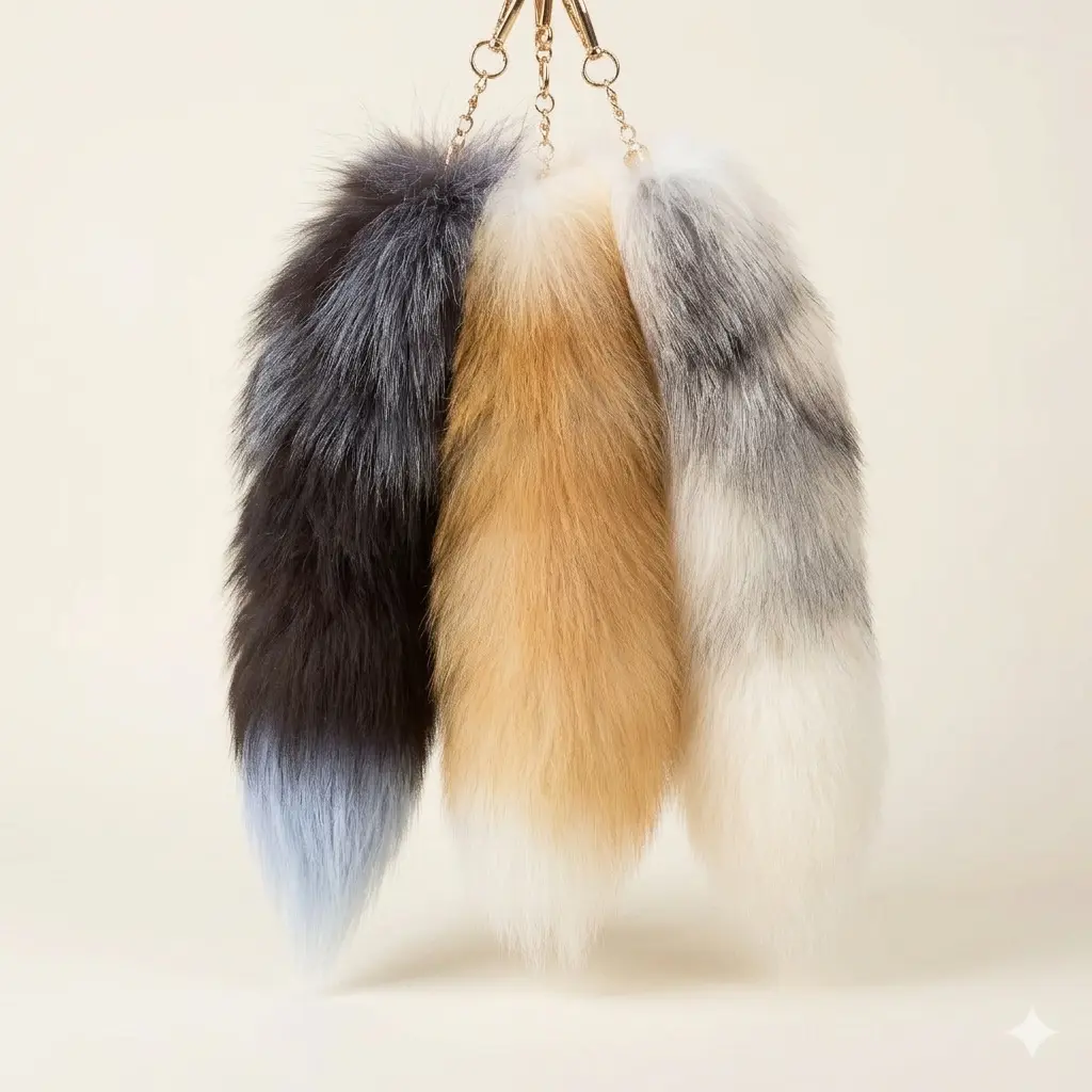 HOLDNEAR Premium Modacrylic Fox Tail Stylish Keychain - Ultra-Soft Cruelty-Free Faux Fur Bag Charm, Y2K Aesthetic Anime Cosplay Pendant for Costume, Bags, Waist, Purse