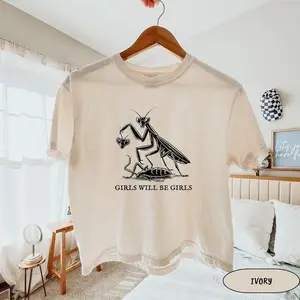 Girls Will Be Girls Boxy Tee, Feminist Praying Mantis Graphic Shirt, Bold Empowerment Aesthetic Top, Comfort Colors