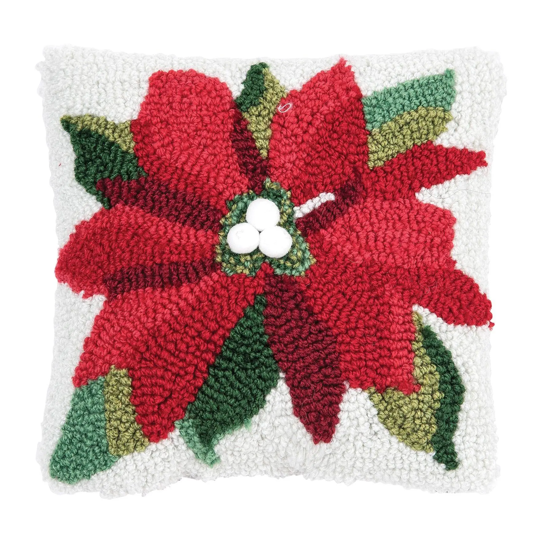 8" x 8" Poinsettia Hooked Throw Pillow by Valerie