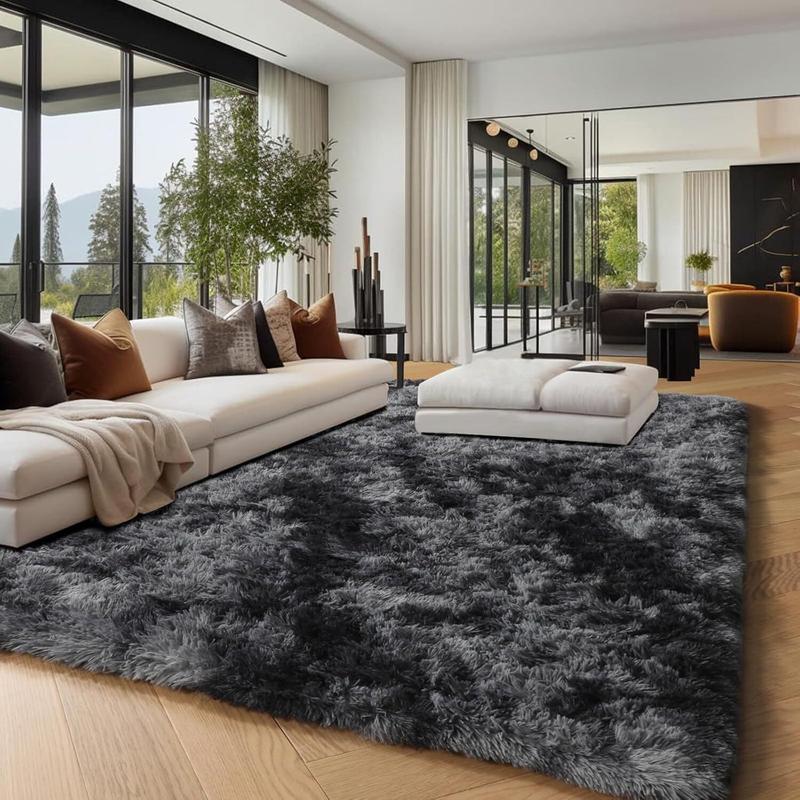 AAFKK Area Rugs For Living Room, Ultra Soft Large Shag Living Room Rug Fluffy Rug Carpet For Bedroom, Plush Modern Floor Rug For Kids Room Fuzzy Rug For Home Decor Aesthetic, Tie-dye Black Grey