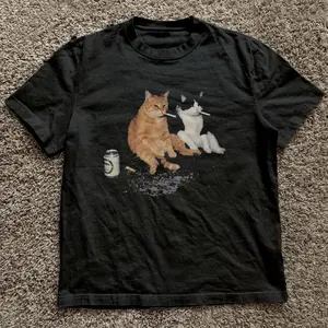 Meme Cat Smoking And Beer T-Shirt, Y2k Shirt, Animal Tee, Gifts Shirt, Unisex Vintage Graphic Tees Gothic Grunge Y2k Emo Scene Amity Affliction Style Clothes Men Women Streetwear