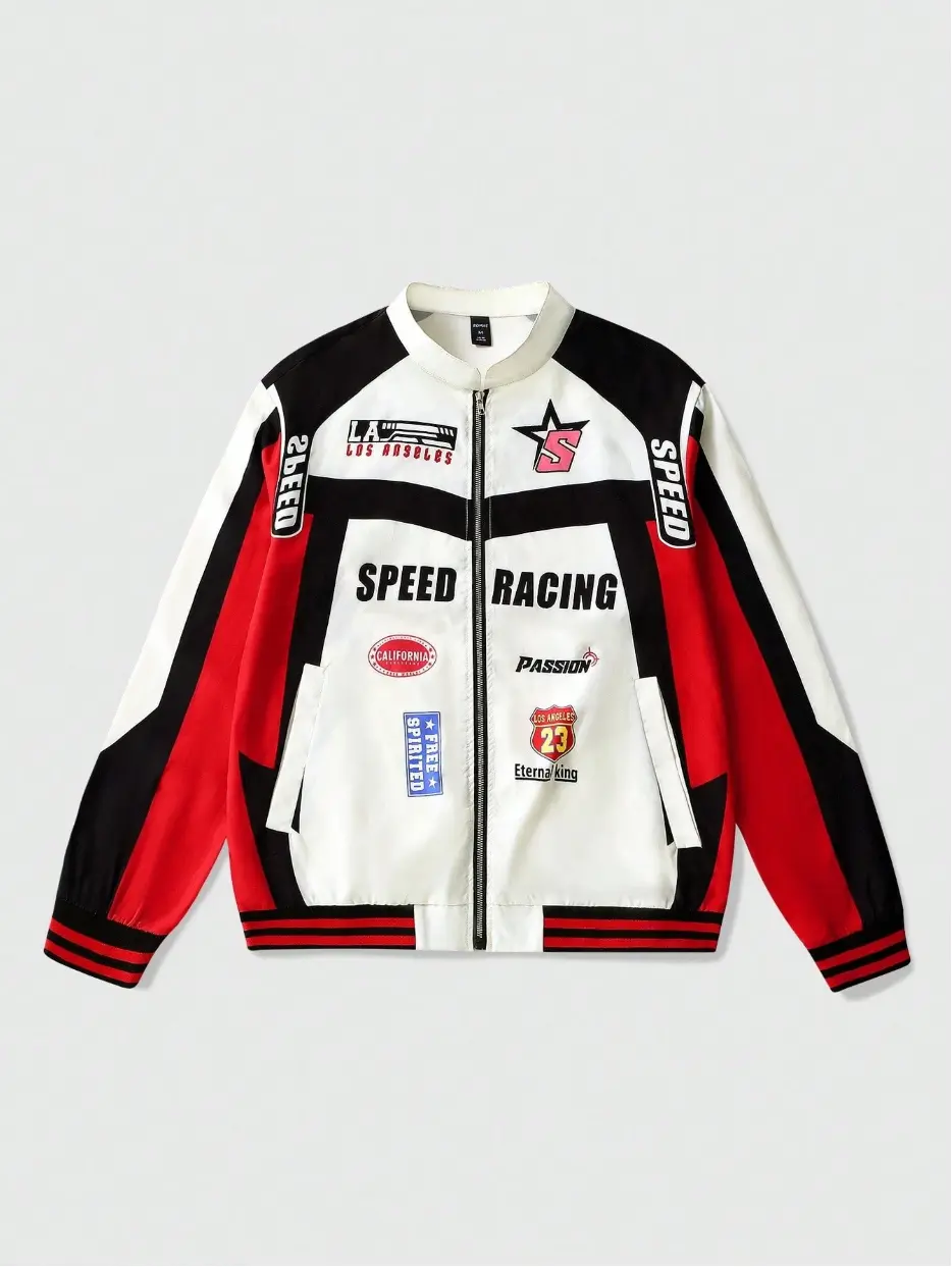 YAEEM Men's Casual Biker Baseball Jacket - Polyester, Long Sleeves (longsleeves), Zipper Closure, Contrast Trim