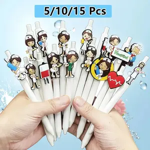 [Fun Medical Ballpoint Pens] 15/10/5pcs Fun Medical Retractable Ballpoint Pens - Nurse-Themed White PVC Soft Gel Pens with Black Ink, Stethoscope, Heart, Nurse Hat Designs - Ideal Gift for Nurses & Medical Students, Nurse Accessories for Work