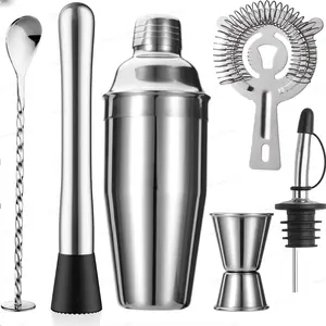 Cocktail Shaker Set, 6 Counts/set Cocktail Shaker & Filter & Spoon & Pourer & Straw & Stirrer, Stainless Steel Bar Tool Set for Home Kitchen Party, Utensils