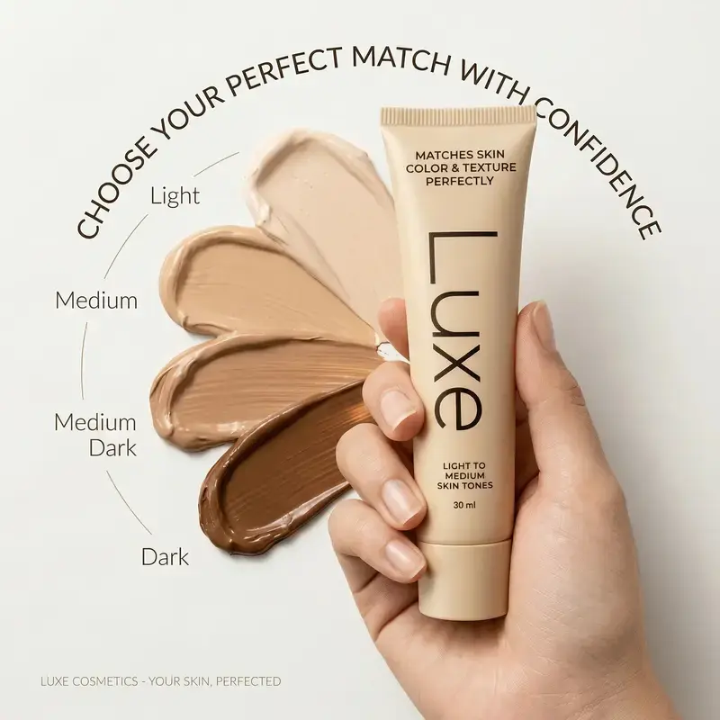 Luxe Color Changing Foundation for Women – Instantly Adapts to Your Skin Tone – Buildable Light-to-Medium, Medium Dark-to-Dark, Coverage – 12-Hour Wear – Natural Dewy Finish
