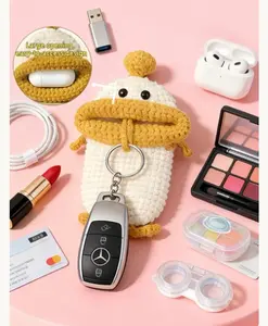 Crochet Key Pouch, Ugly-Cute Bag Charm, Handmade Accessory