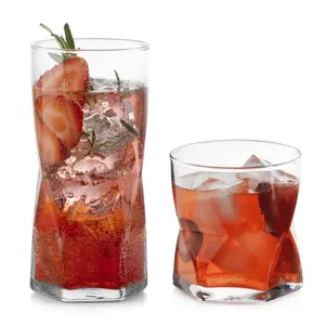 Libbey Rhombus Tumbler and Rocks Drinking Glasses Set of 16, Fun Geometric Glass Cups Set, Kitchen Glasses Set for Cocktails, Water, and Everyday Use