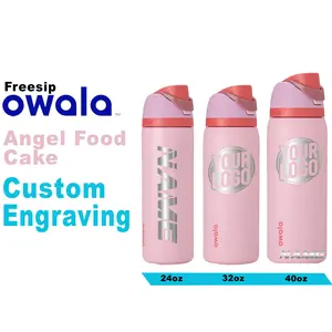 Owala Angel Food Cake Insulated Water Bottles, Personalized Stainless Steel Water Bottle, Laser Engraved Custom Water Bottle with Straw.