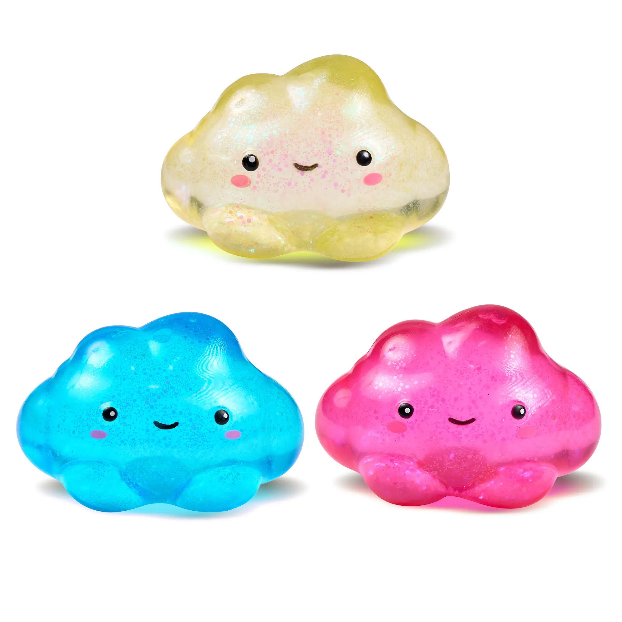 J'adore Glitter Cloud Squishies Toys, Blue, Gold, Pink & Teal, 3-Pack or 4-Pack