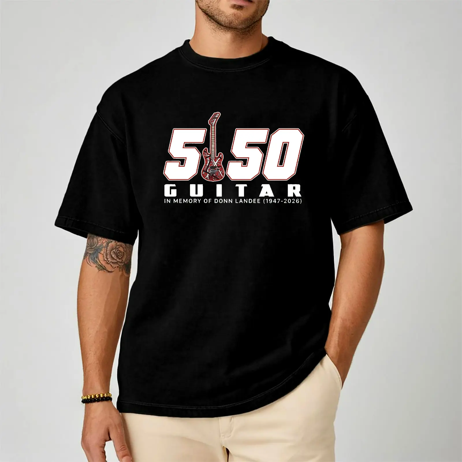 5150 Guitar Comfort Color Letter Printed Tee Ring-Spun Cotton Soft-Washed T-Shirt Trendy Tops Perfect Gift